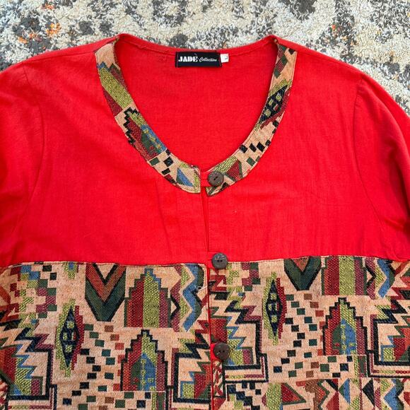 VTG JADE COLLECTION Tapestry Applique Coat Size L Indie Hipster Eclectic Casual - Picture 2 of 10